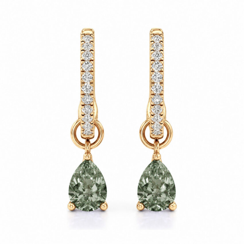 light green sapphire pear hoop earrings yellow gold video cover