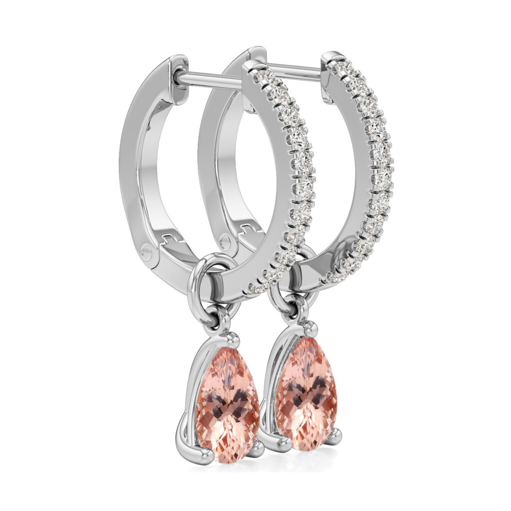 peach sapphire morganite pear hoop earrings platinum angle