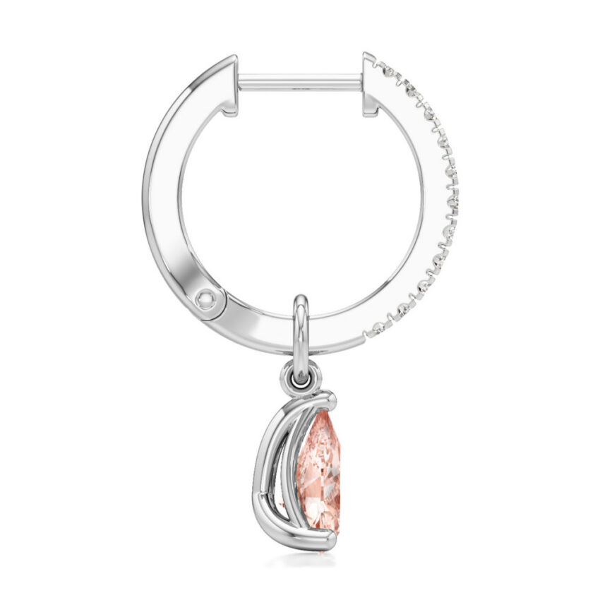 peach sapphire morganite pear hoop earrings platinum side