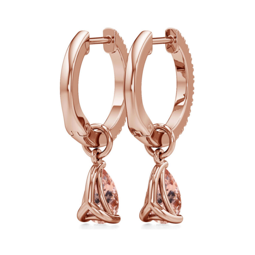 peach sapphire morganite pear hoop earrings rose gold back