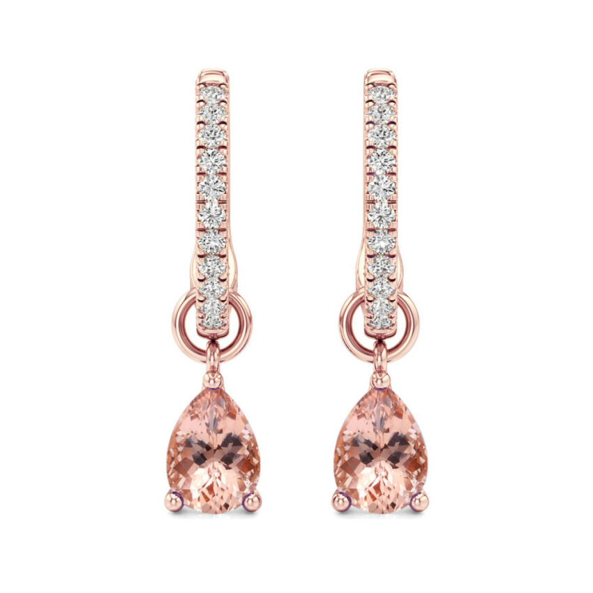 peach sapphire morganite pear hoop earrings rose gold front