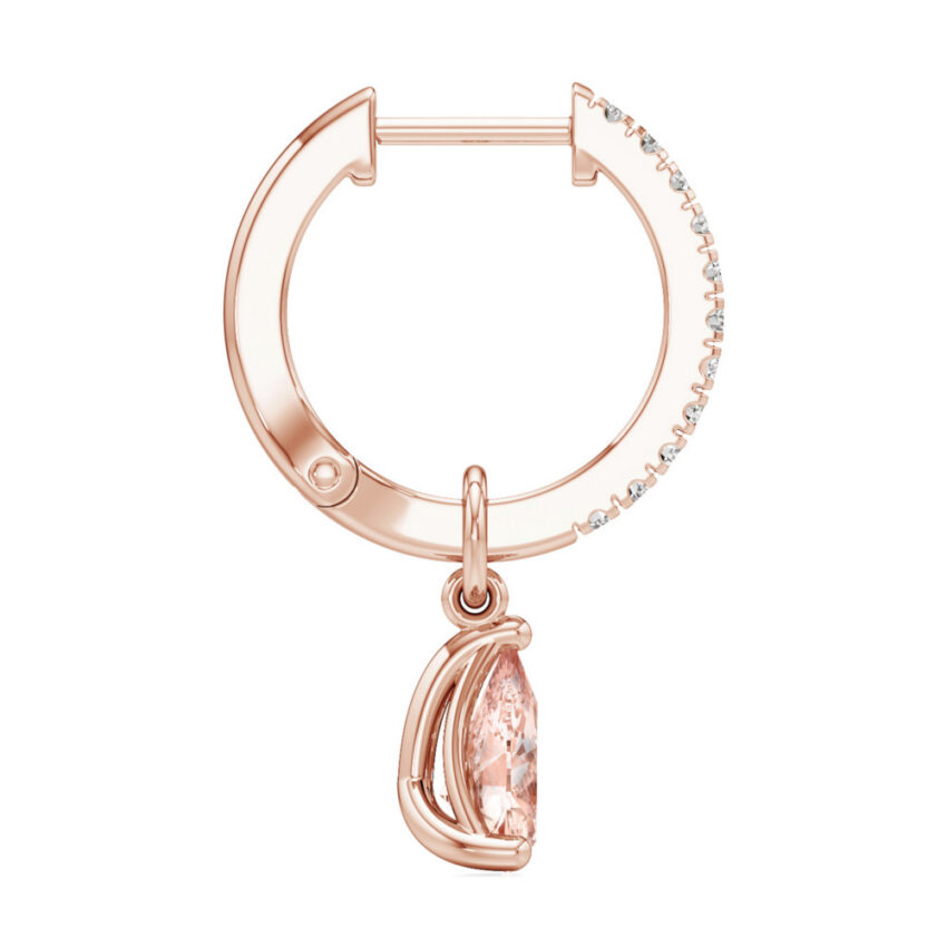 peach sapphire morganite pear hoop earrings rose gold side