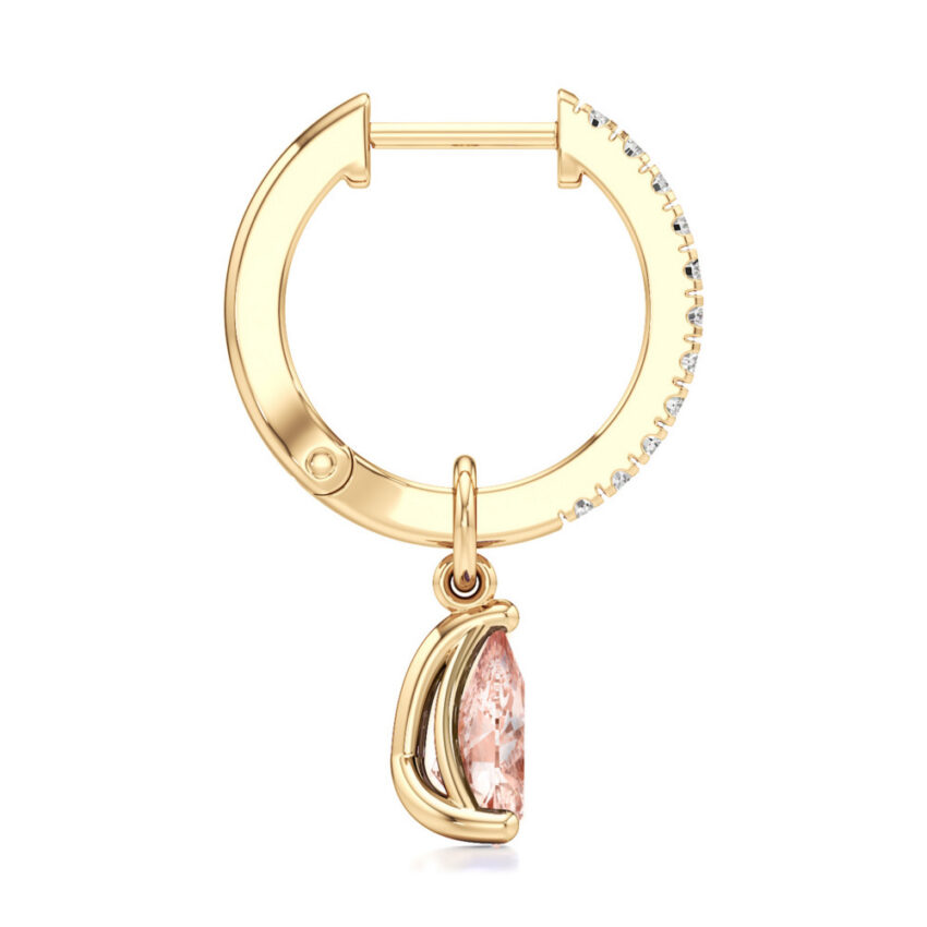 peach sapphire morganite pear hoop earrings yellow gold side