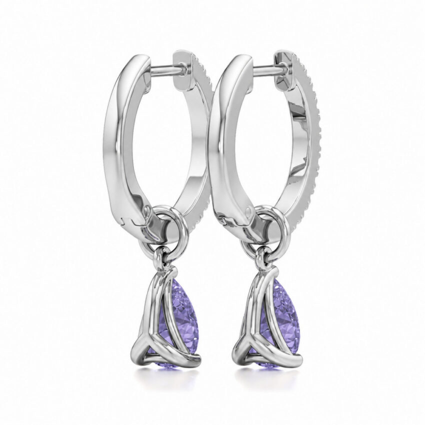 purple sapphire tanzanite pear hoop earrings platinum back