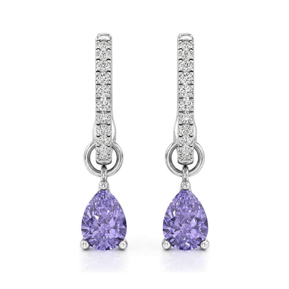 purple sapphire tanzanite pear hoop earrings platinum front purple sapphire tanzanite pear hoop earrings platinum front