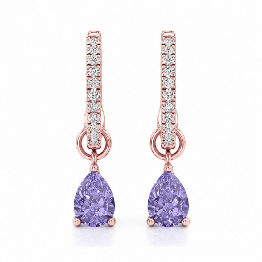 purple sapphire tanzanite pear hoop earrings rose gold video cover