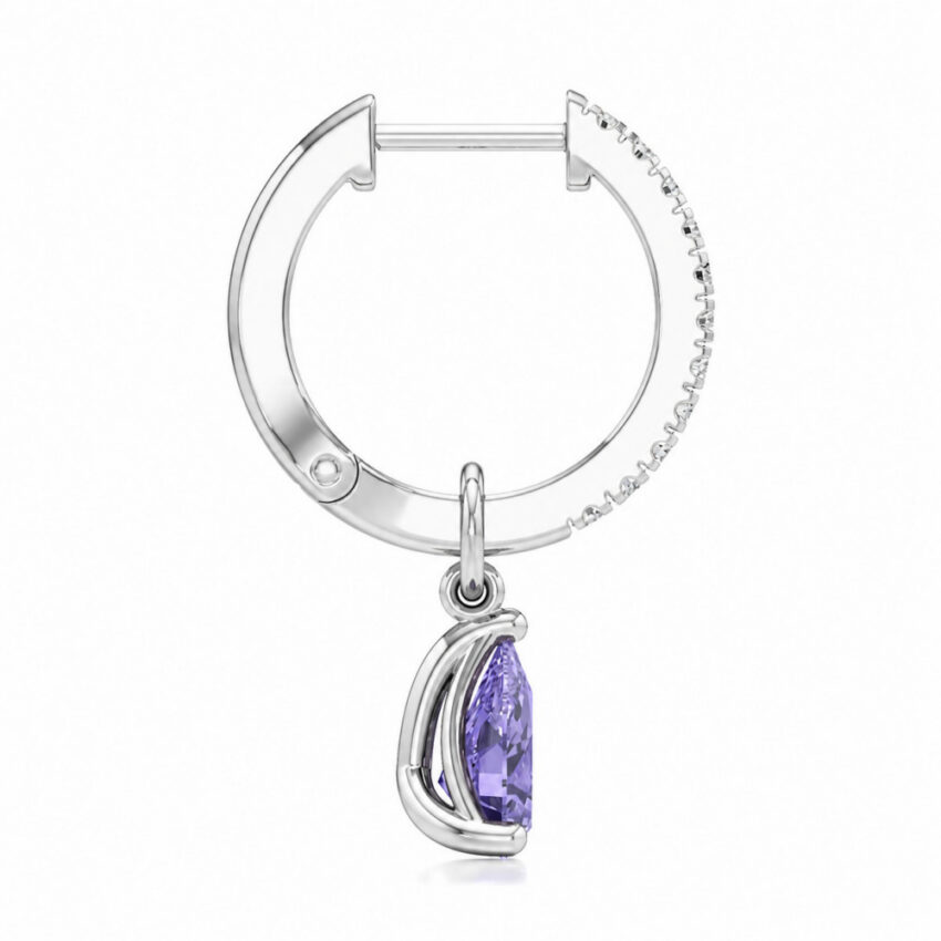 purple sapphire tanzanite pear hoop earrings white gold side