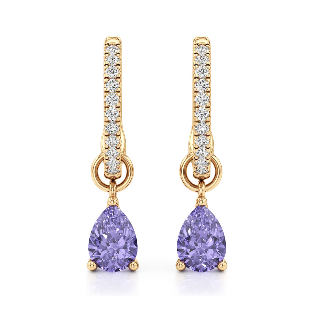 purple sapphire tanzanite pear hoop earrings yellow gold front purple sapphire tanzanite pear hoop earrings yellow gold front