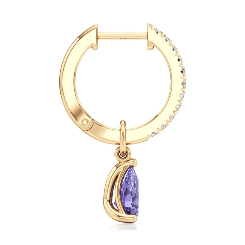 purple sapphire tanzanite pear hoop earrings yellow gold side
